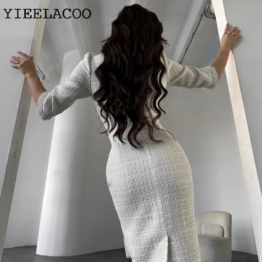 tweed dress Beading spring / autumn womens dress tassel ladies slim bottoming dress one-piece 240529