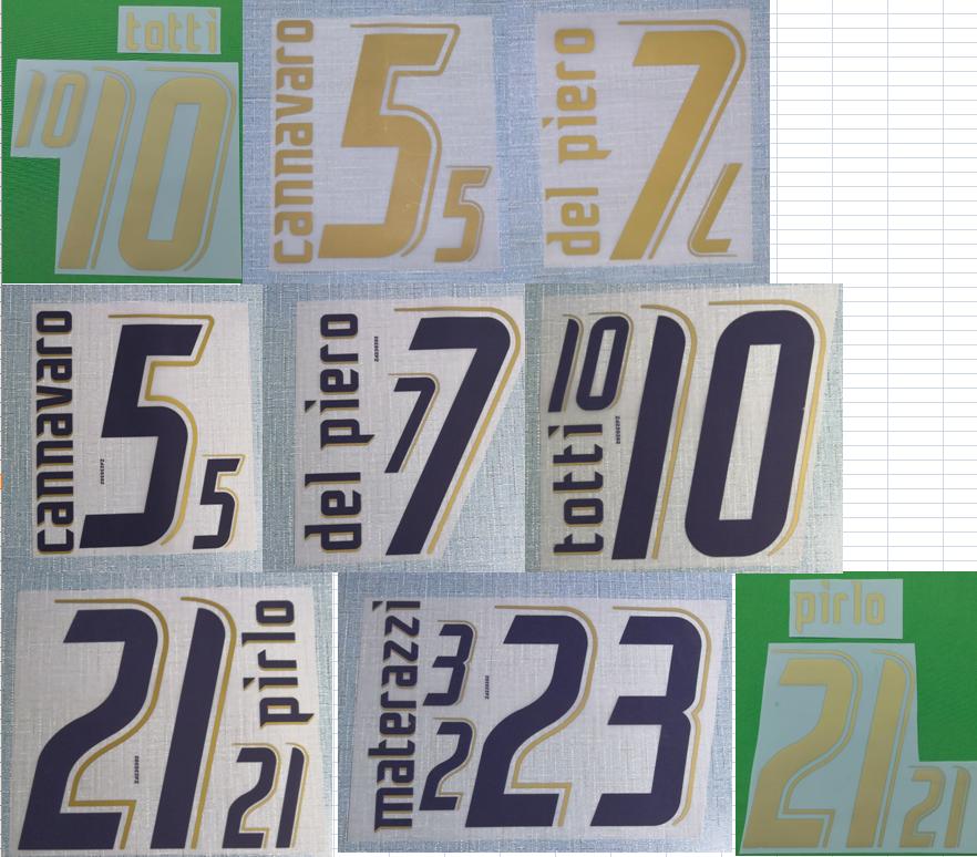 2006 ITALY TOTTI CANNAVARO DEL PIERO PIRLO MATERAZZI nameset patch