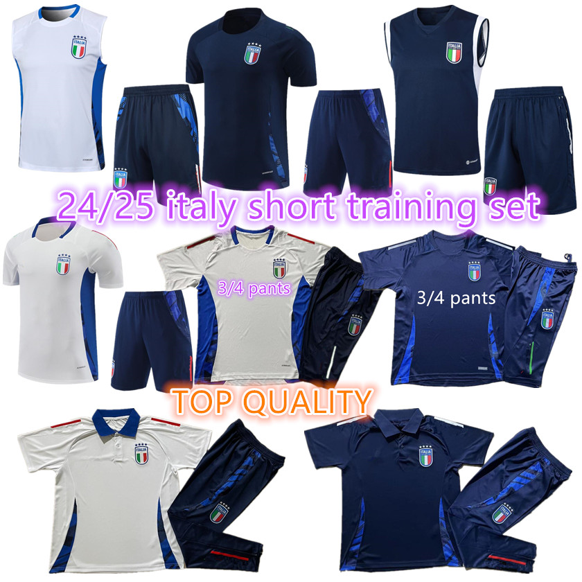 24 25 ITaly adult polo tracksuit short sleeve training jerseys kit survetement Training suit soccer 2024 2025 Italia man 3/4 Cropped pants football jersey set
