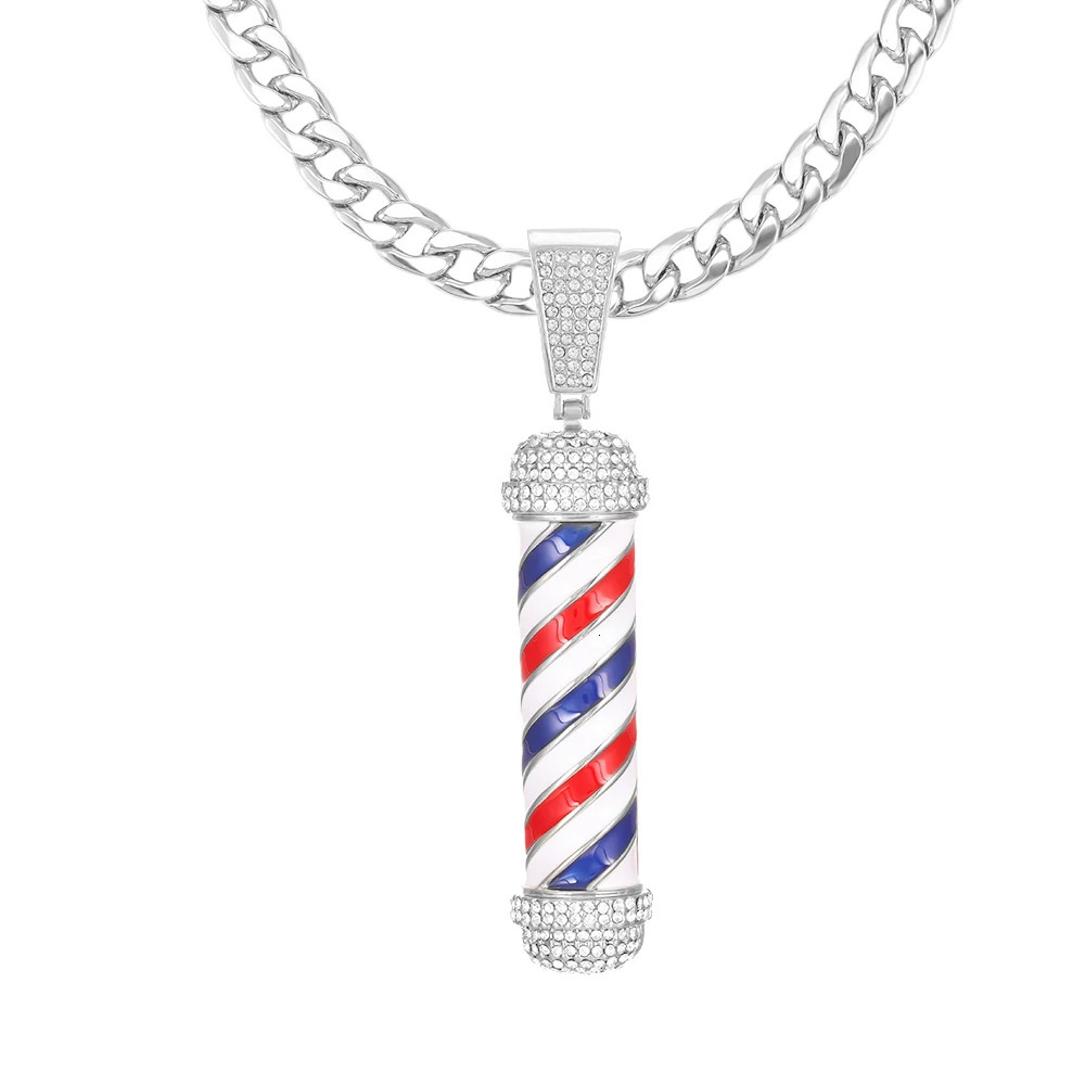 Fashion Barber Shop Pole 3D Barber Pole Chain Pendant Necklace Hip Hop Barber Hairdresser Gothic Necklace Jewelry 240531