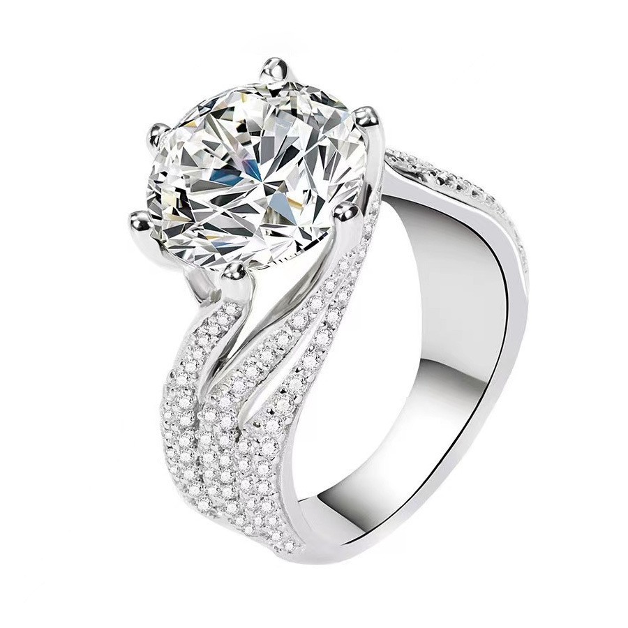 5CT Large Moissanite Diamond Crown Wedding Rings Sparkling Elegant Luxury Jewelry Real 925 Sterling Silver Round Zircon Party Women Engagement Band Ri