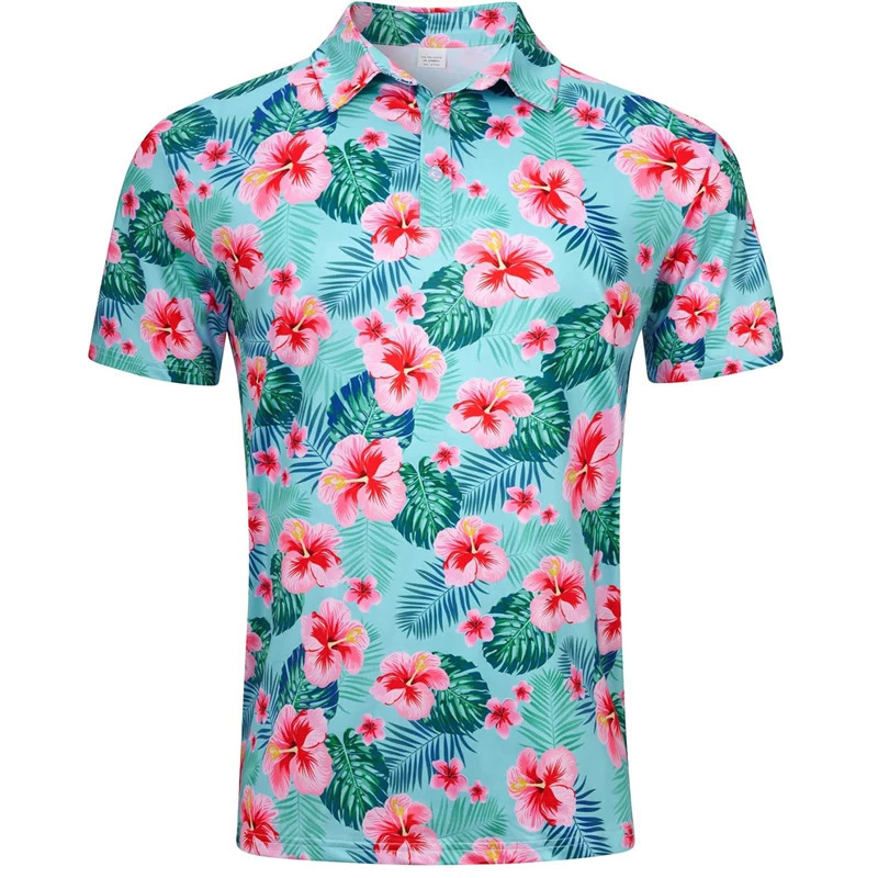Hawaiian Flower Plants 3D Print Polo Shirts For Men Clothes Harajuku Short Sleeve Cool Button Lapel Tee Shirt Women Clothes 240601