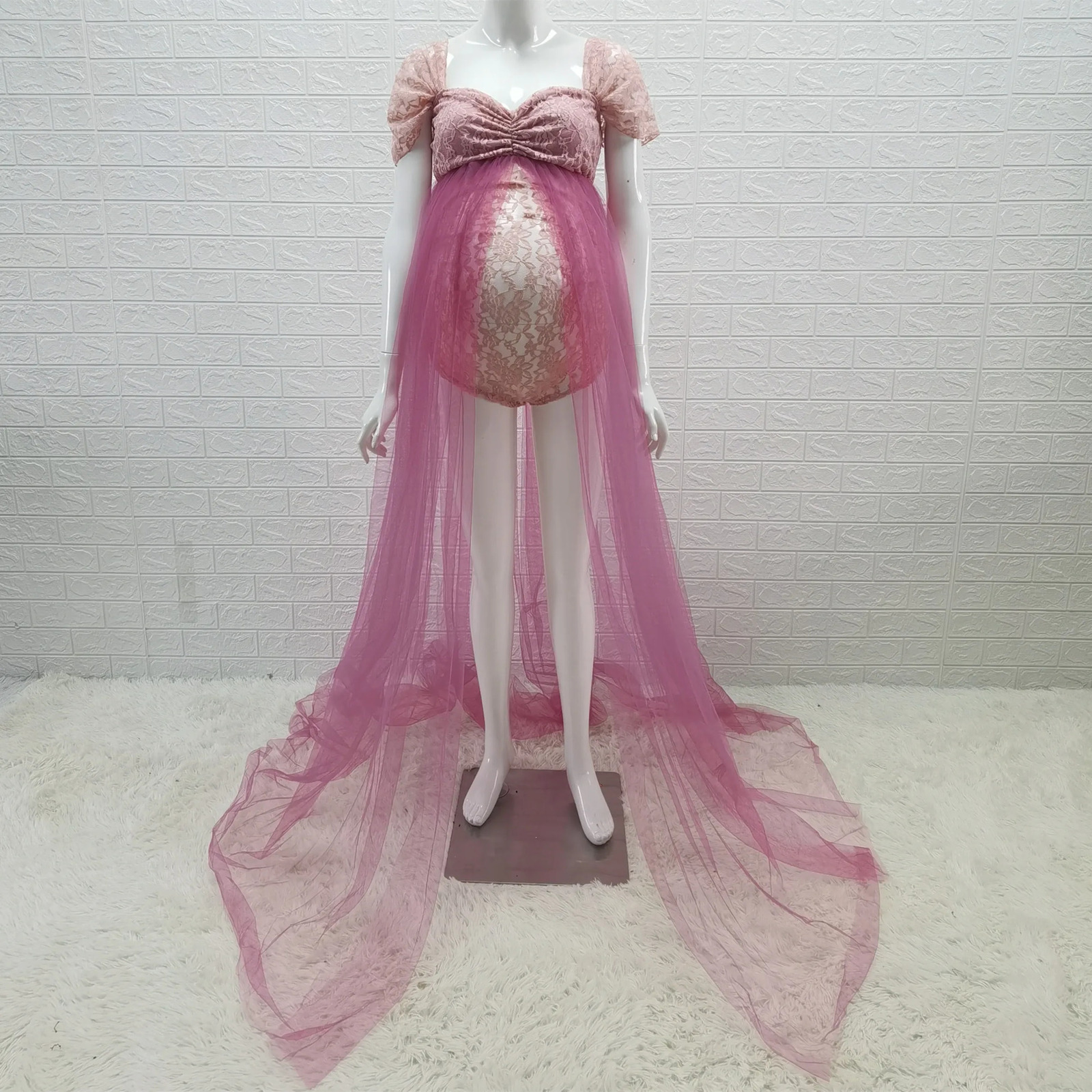 Maternity Pography Tulle Dresses Bodysuit Outfit Pregnant Woman Po Shoot Bodysuit with Tulle Dress 240529