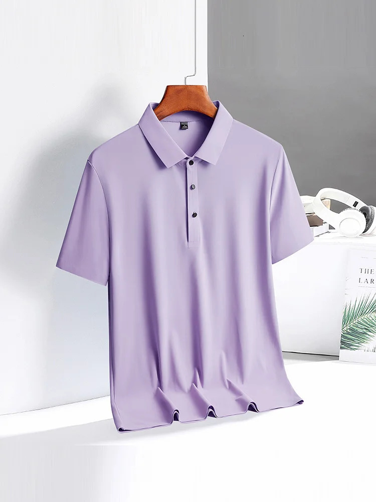 Men Polo Shirt Quick Dry Silk Fabric Short Sleeve Summer Ice Cool Thin T Shirt 2024 Breathable Loose Fashion Male Soft Shirts 240601
