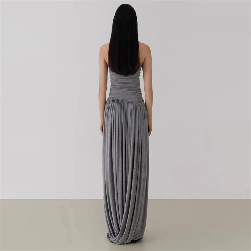 2024 spring womens pureCotton elastic slim tube top dress y2k fashion curved pleated simple and versatile A-line long skirt 240530