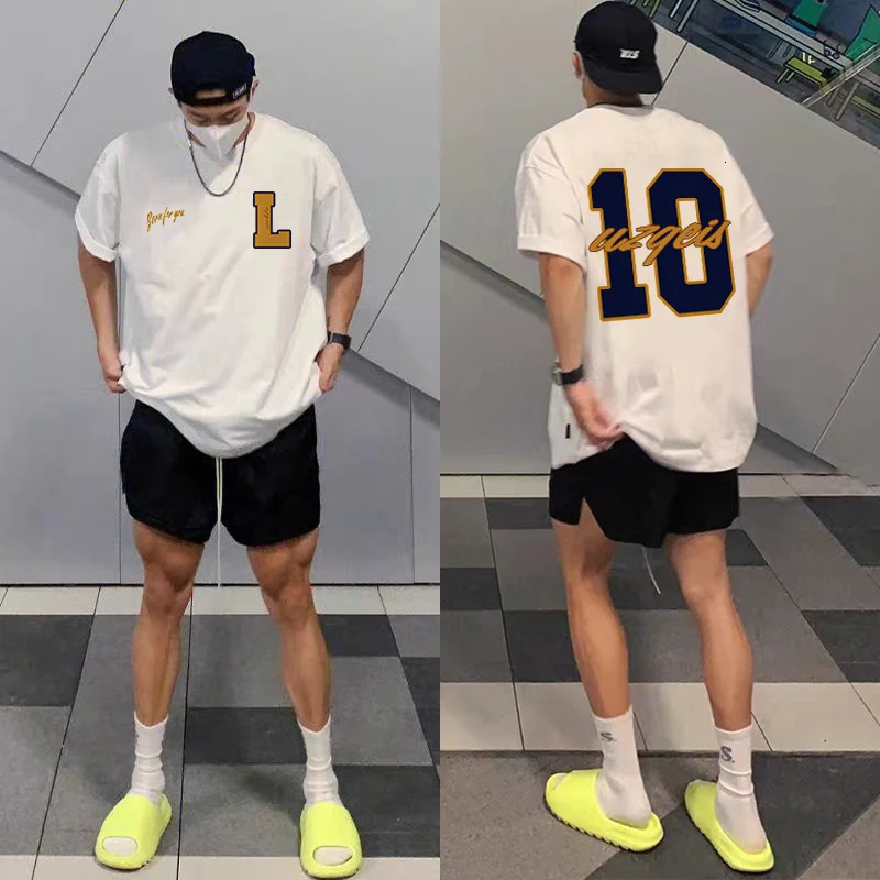 Hip Hop Pure Cotton Short Sleeved T-shirt For Men With Versatile Personality American Oversize Loose Half Sleeved Top Ins 240601
