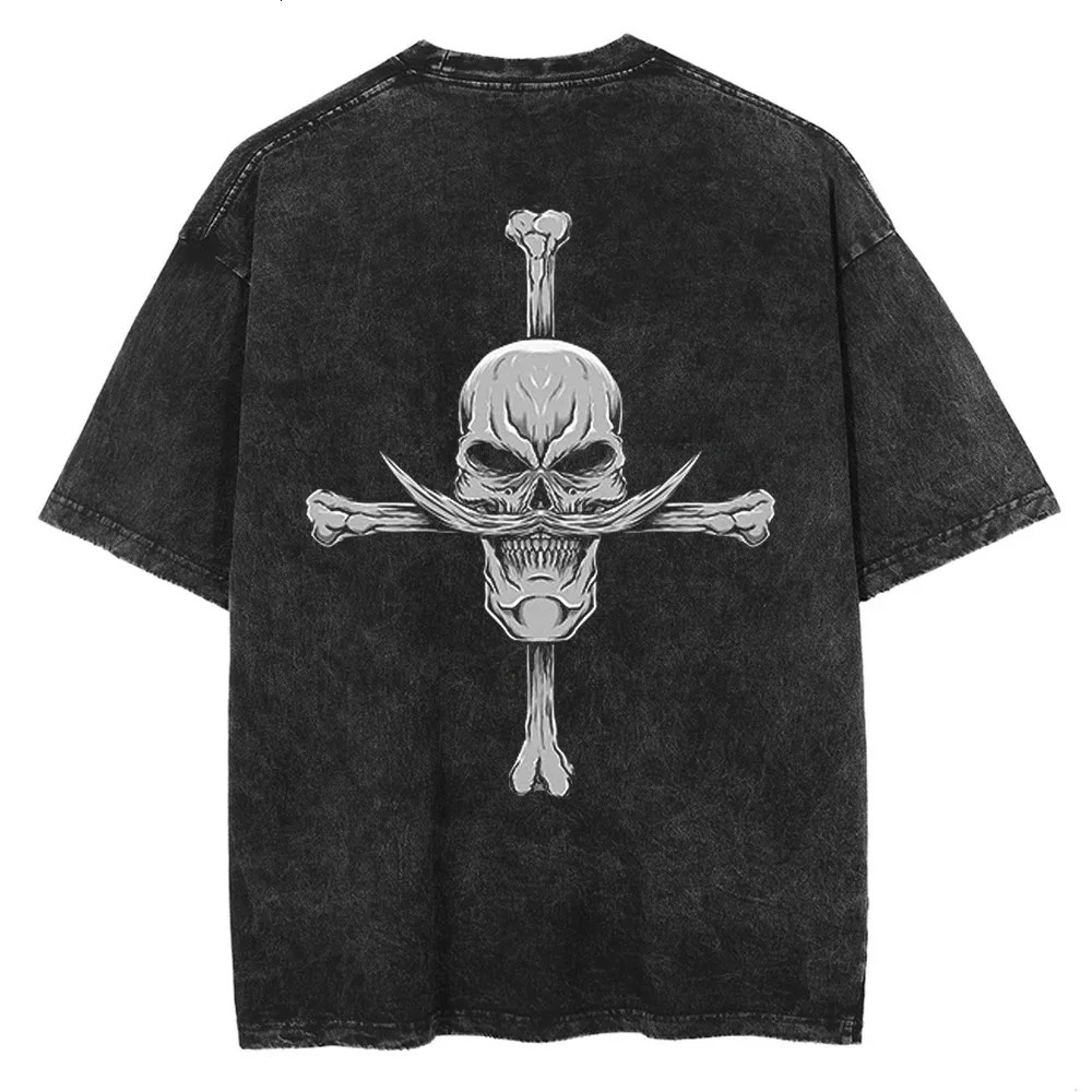 Harajuku Vintage Tshirt Streetwear Japanese Anime Graphic Print Washed Short Sleeve Oversized T-Shirt Men Casual Tees Tops 240601