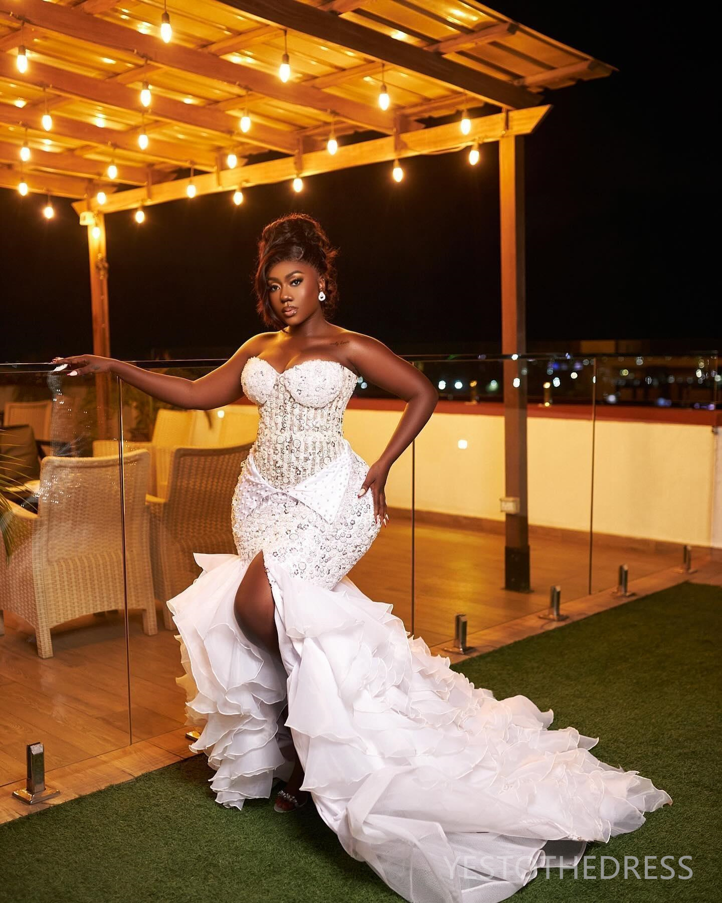 2024 Plus Size Wedding Dresses Bridal Gowns for Bride Mermaid Sweetheart Neckline Illusion Beaded Lace Sexy Split Pleated Ruffles Wedding Gowns for Ma