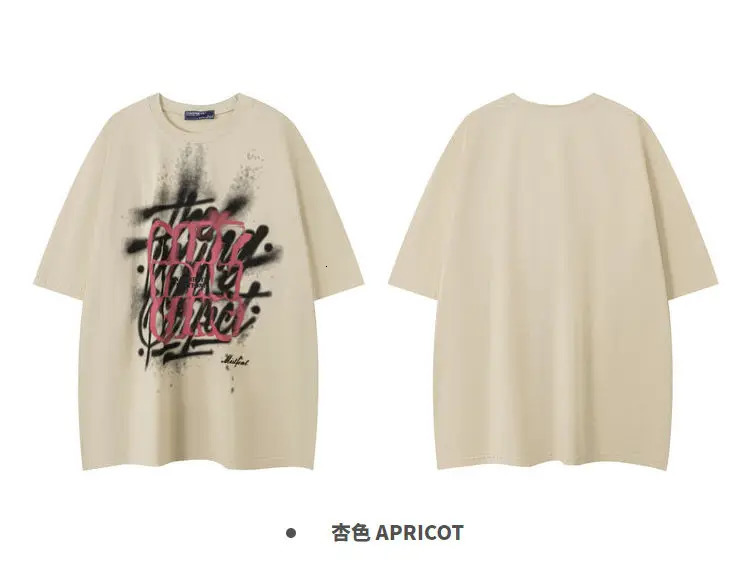 Summer Korean graffiti letter personalized T shirt men American y2k retro street Harajuku cotton half sleeved couple tops 240530