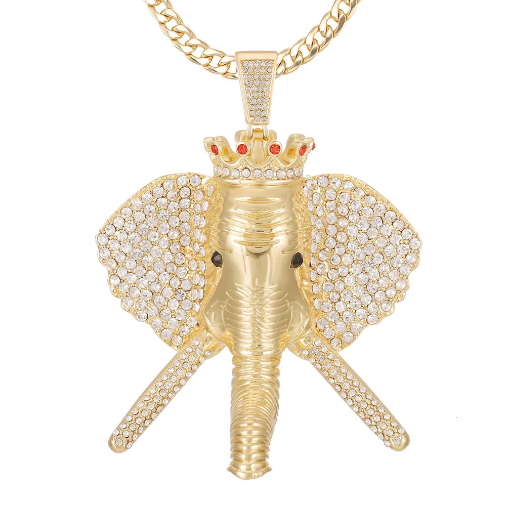 Hip Hop Cubic Zirconia Pave Bling Iced Out Elephant Pendant Animal Necklace Men Women Hip Hop Cool Rap Jewelry Birthday Gift 240531