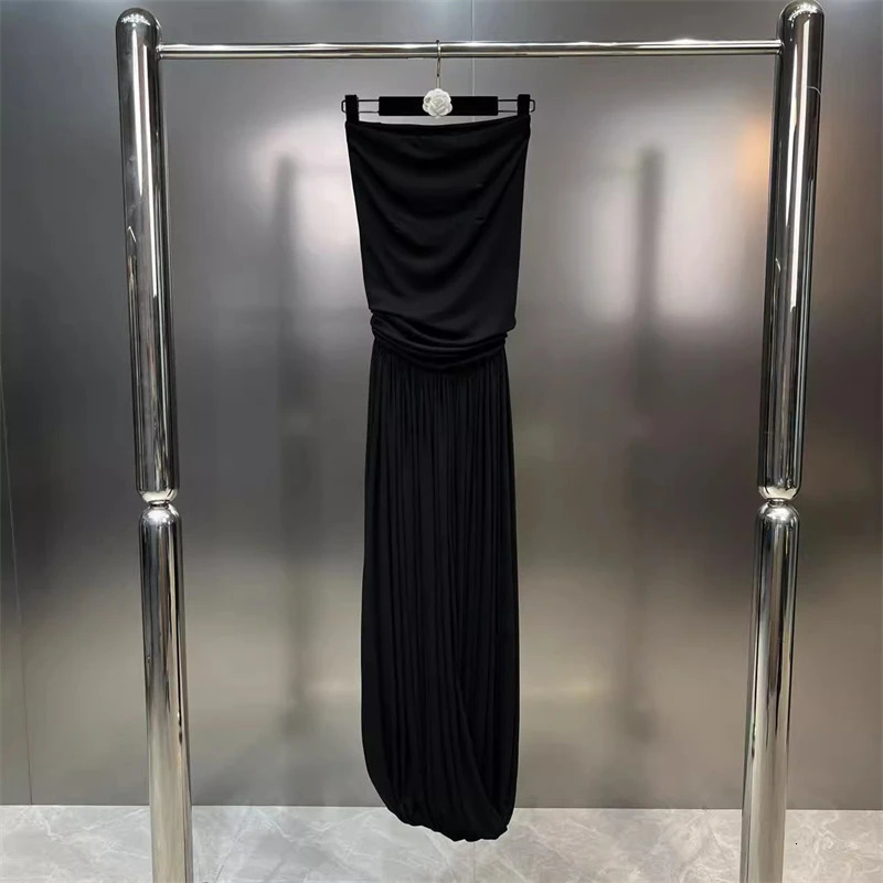 2024 spring womens pureCotton elastic slim tube top dress y2k fashion curved pleated simple and versatile A-line long skirt 240530