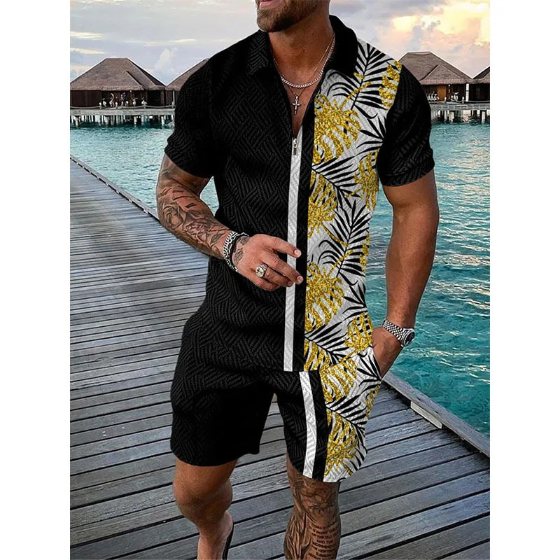 Hawaii Tracksuit 3D Print Beach Polo Shirts Shorts Sets 2 Pieces Mans Oversized Short Sleeve Shirt Pants Set Suits Men Clothing 240529