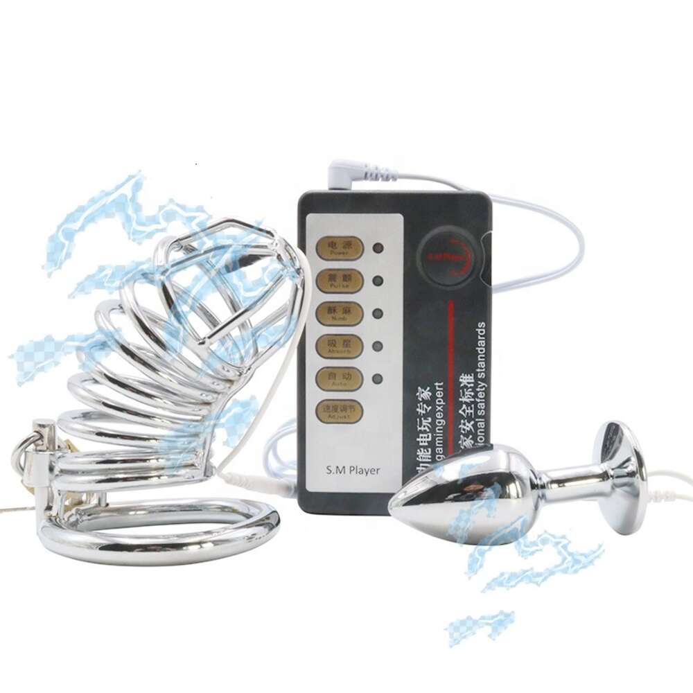 sex bdsm toy electro shock anal plug electric shock chastity cage metal chastity cage for men