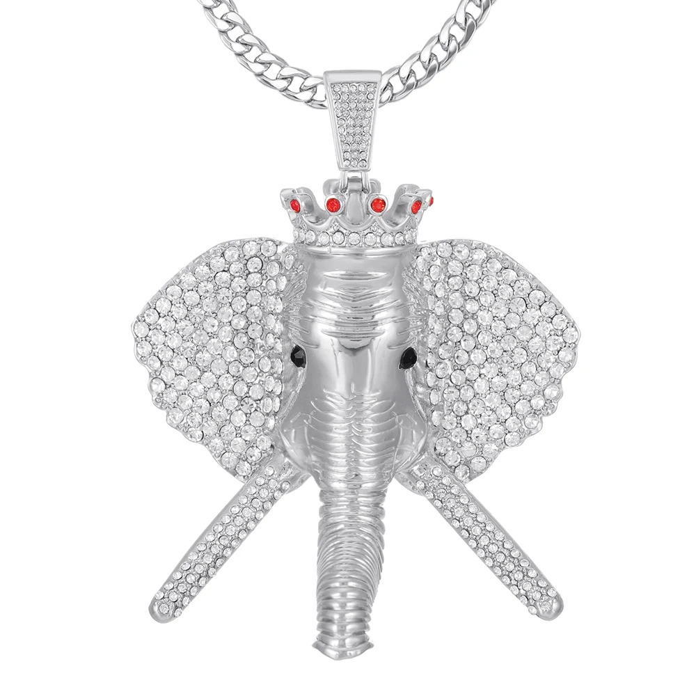Hip Hop Cubic Zirconia Pave Bling Iced Out Elephant Pendant Animal Necklace Men Women Hip Hop Cool Rap Jewelry Birthday Gift 240531