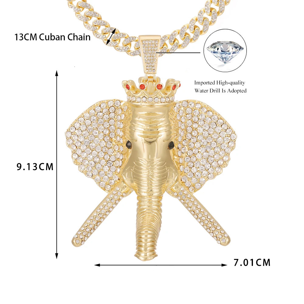 Hip Hop Cubic Zirconia Pave Bling Iced Out Elephant Pendant Animal Necklace Men Women Hip Hop Cool Rap Jewelry Birthday Gift 240531