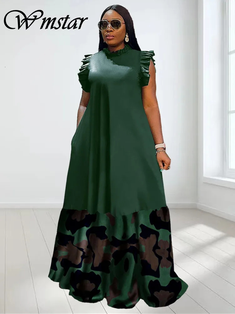 Wmstar Plus Size Dresses for Women Party Summer Clothes Patchwork Elegant Full Length Fashion Maxi Dress Wholesale Drop 240530
