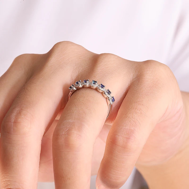 AEAW 10K White Gold lab Sapphire 0.21ct 0.15ct Ring for Women Handmade Engagement Bride Anniversary Gift Fine Jewelry 240530