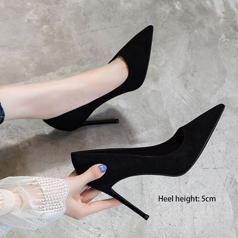 and Spring Free 2024 shopping Autumn Season New Black High Heel Shoes Women's Fine Heels Professional Versatile Pointed Dress Work 02 Lhshoe s