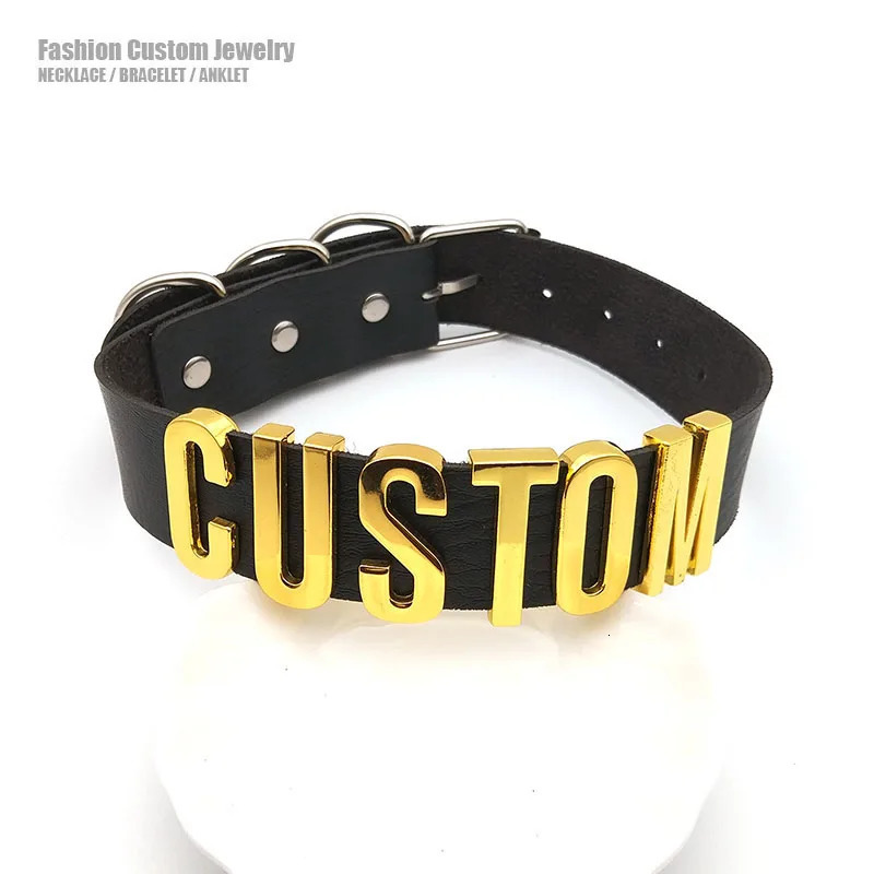 Goth Punk Black PU Customized Choker Collar Necklace Custom Personalized Name Chocker Cosplay Choose Letters Necklace Women Men 240531