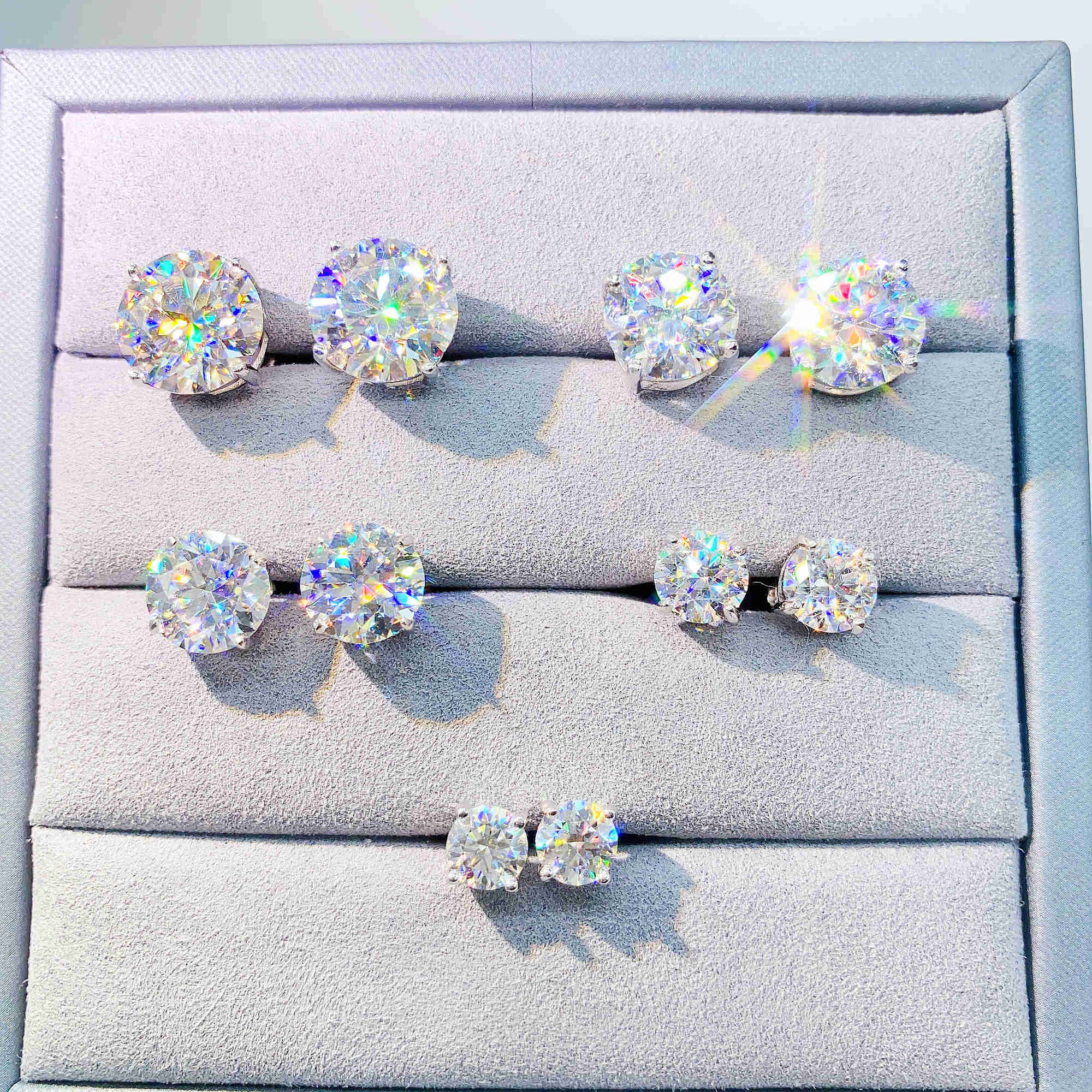 Dia VVS Round S 10K 14K Solid Gold Stud Women Men Moissanite Earrings