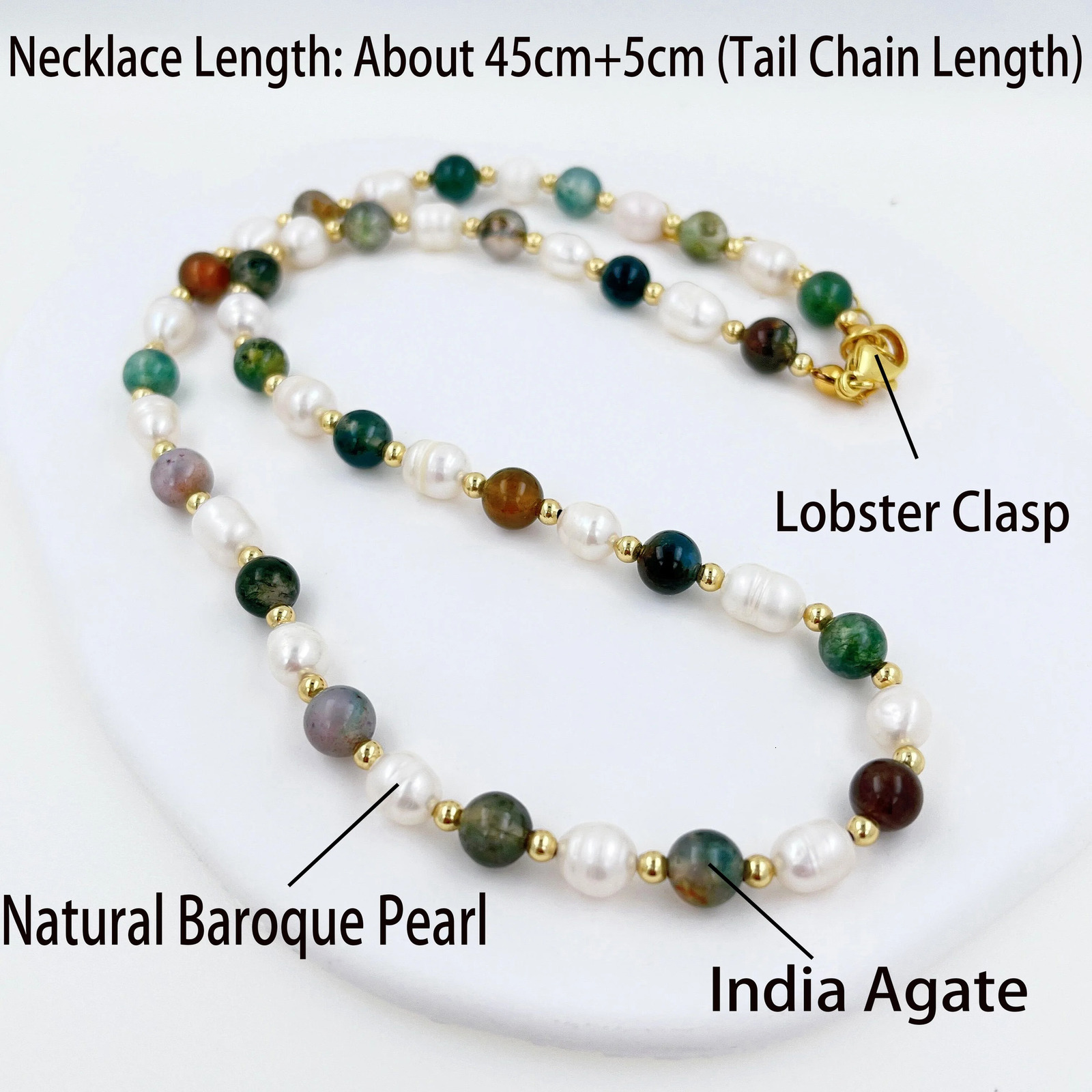 Natural Stone Baroque Fresh Water Pearl Necklace Colour India Agate Bead Clavicle Chain Trendy Charm Handmade Jewelry Women 240510