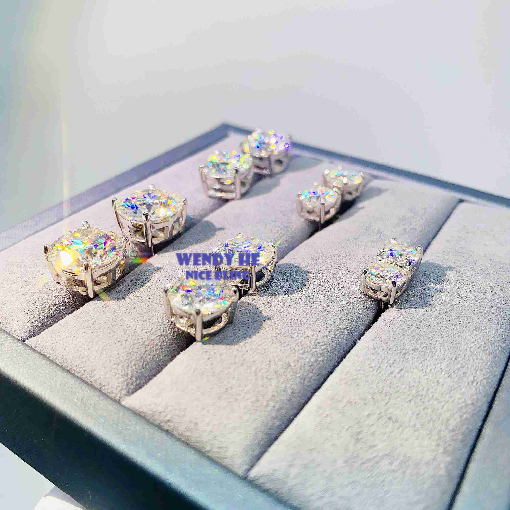 Dia VVS Round S 10K 14K Solid Gold Stud Women Men Moissanite Earrings
