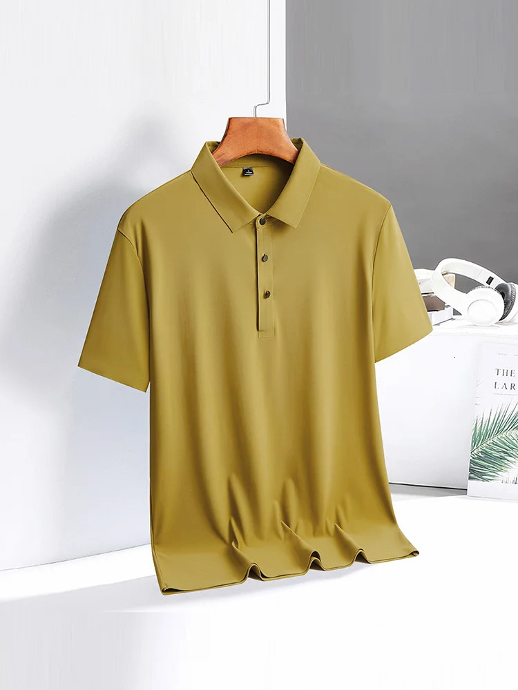 Men Polo Shirt Quick Dry Silk Fabric Short Sleeve Summer Ice Cool Thin T Shirt 2024 Breathable Loose Fashion Male Soft Shirts 240601