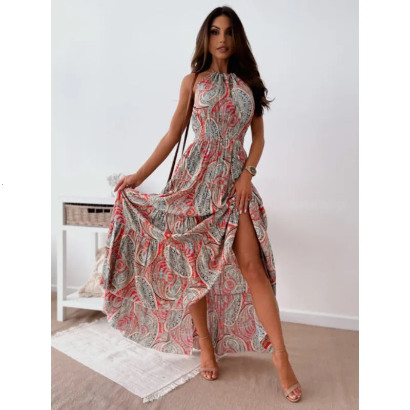 Summer womens fashion sexy floral backless dress Boho skirt 240529