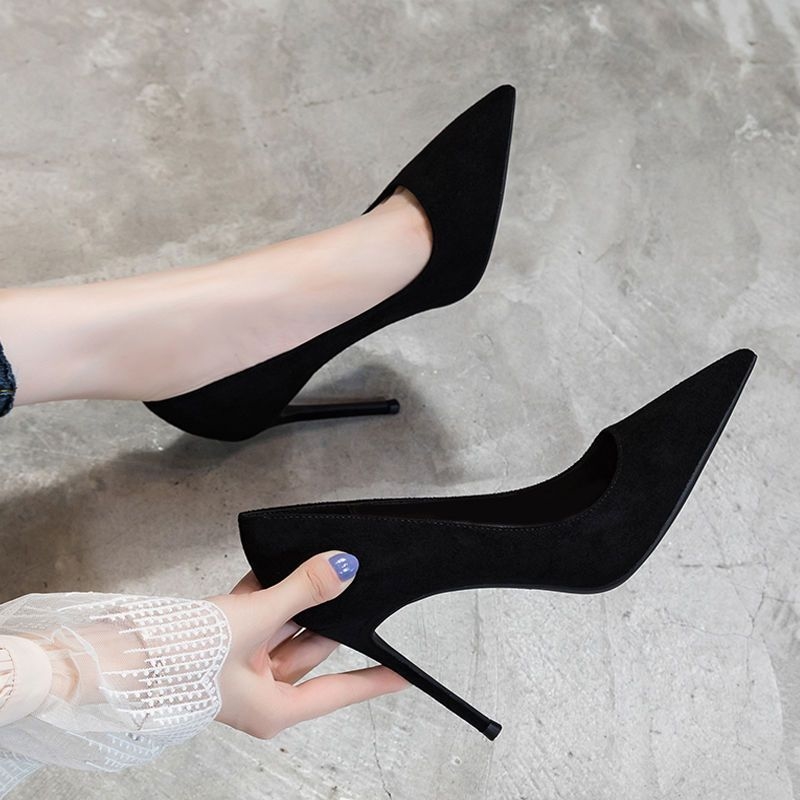 and Spring Free 2024 shopping Autumn Season New Black High Heel Shoes Women's Fine Heels Professional Versatile Pointed Dress Work 02 Lhshoe s