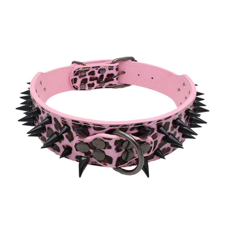 Leather Dog Collar with Skulls and Rivets Anti Bite Spiked Design Black Various Sizes Ideal for Medium to Large Dogs