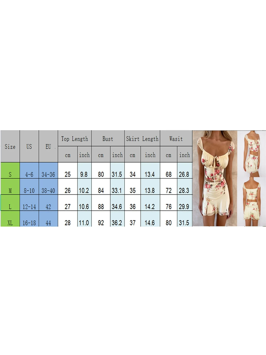 Women Summer Floral Print Outfits Tieup Crop Top Bodycon Split Mini Skirt 2023 Fashion Set Y2k Aesthetic Streetwear 240601