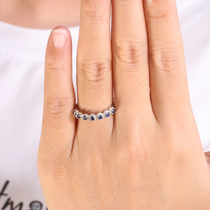 AEAW 10K White Gold lab Sapphire 0.21ct 0.15ct Ring for Women Handmade Engagement Bride Anniversary Gift Fine Jewelry 240530