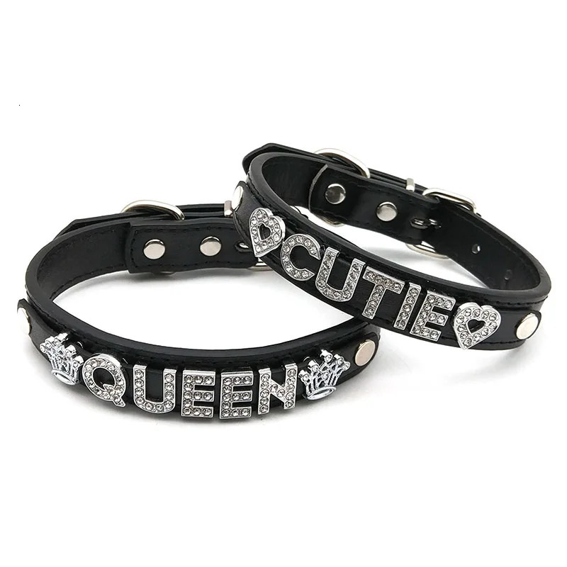 Sexy Rhinestone Letters Yes Daddy Spank Me Choker Collar Necklaces Men Women Punk Role Age Play Leather Chocker Cosplay Jewelry 240510