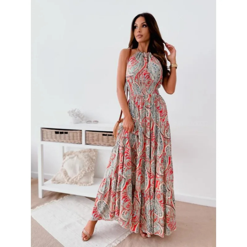 Summer womens fashion sexy floral backless dress Boho skirt 240529