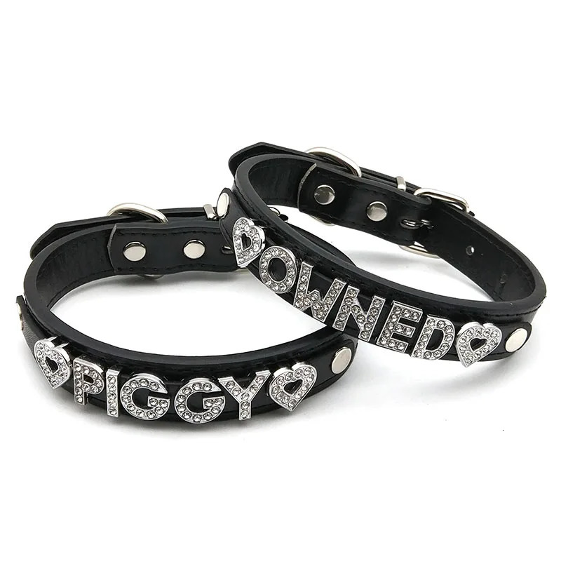 Sexy Rhinestone Letters Yes Daddy Spank Me Choker Collar Necklaces Men Women Punk Role Age Play Leather Chocker Cosplay Jewelry 240510