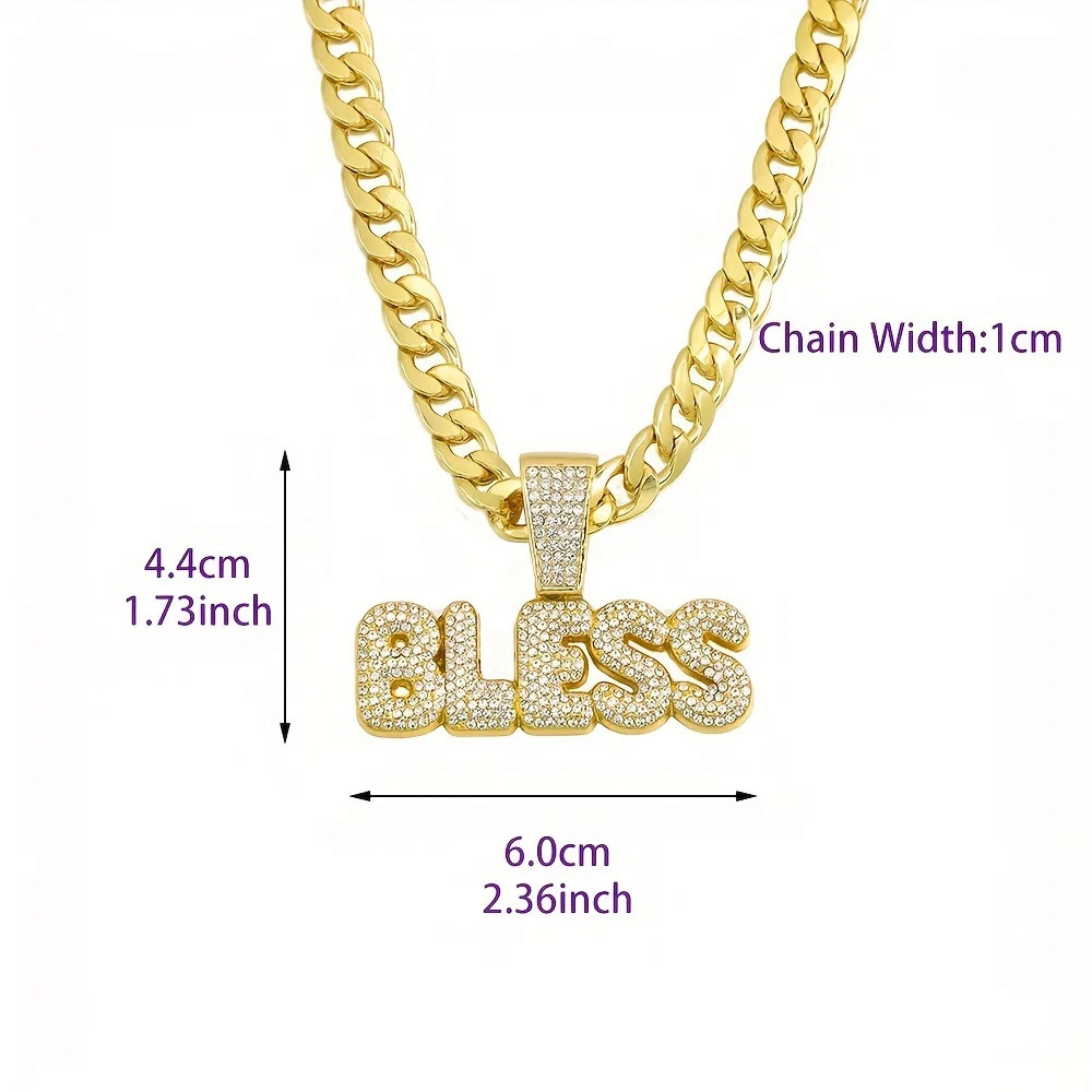Hip hop Skull Cross Letter Pendant Cuban Link Chain Necklace Men Iced Out Fashion Full Rhinestone Necklaces Jewelry Wholesale 240531
