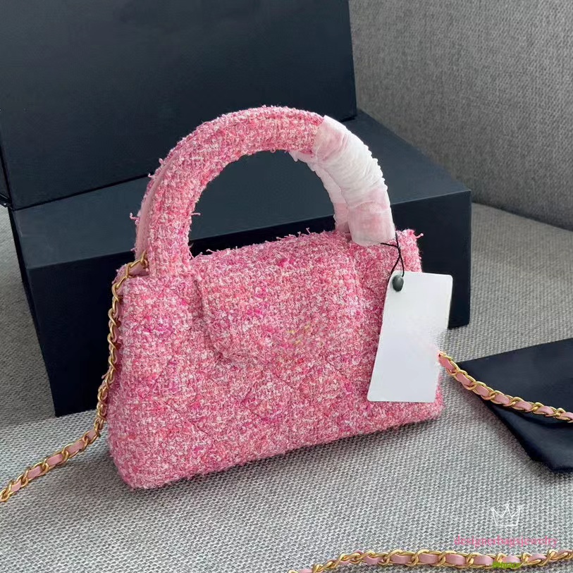 Shopping Bag Designer Womens Shoulder Cotton Tweed Gold Metal Pink Luxury Handbag Matelasse Chain Crossbody Makeup Bags Wallet Caviar makeup bag Diamond chain bag
