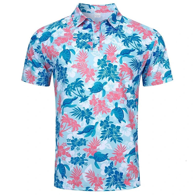 Hawaiian Flower Plants 3D Print Polo Shirts For Men Clothes Harajuku Short Sleeve Cool Button Lapel Tee Shirt Women Clothes 240601