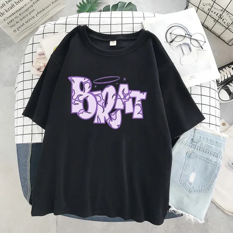 t-shirt women clothing aesthetic Bratz letter t shirt women casual Black tops fashion short sleeve Summer gothic female T-shirt 240510