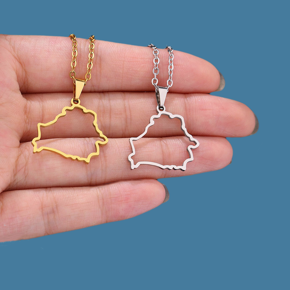 10PCS Hollow Belarus Map Necklace Stainless Steel Outline Map of Belarus Continent Pendant Collar Minimalist Hometown Country Clavicle Choker for Wome