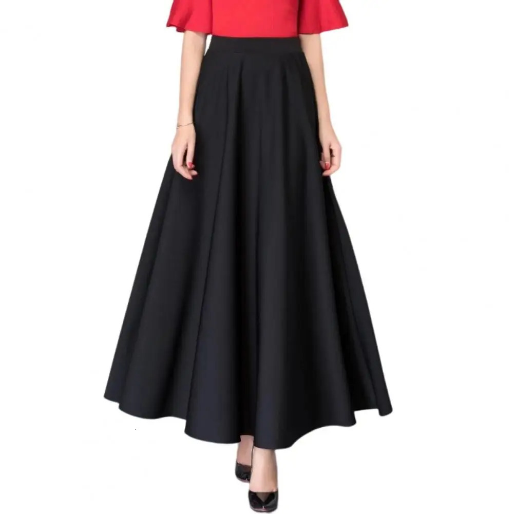 Elegant Women Maxi Skirt High Waist Tummy Control Aline Lady Loose Hem Pockets Dating Party Banquet 240513