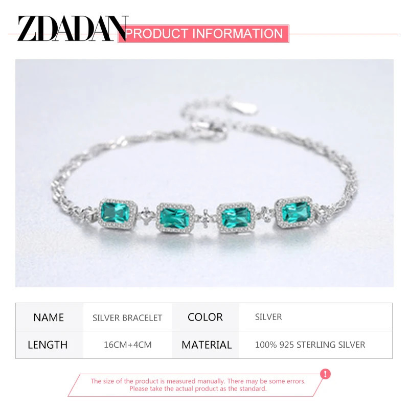 ZDADAN 925 Sterling Silver Emerald CZ Adjustable Bracelet Bangle For Women Fashion Wedding Jewelry Party Gift 240530