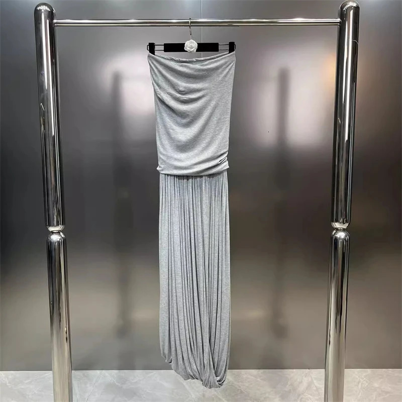 2024 spring womens pureCotton elastic slim tube top dress y2k fashion curved pleated simple and versatile A-line long skirt 240530