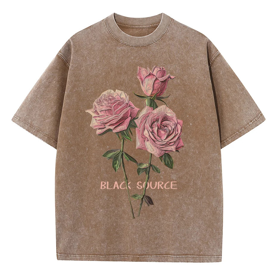 Hip Hop Men Streetwear T-Shirt Retro Vintage Washed Anime Graphic T Shirt Men Harajuku Cotton Casual Short Sleeve rose Tshirt 240601
