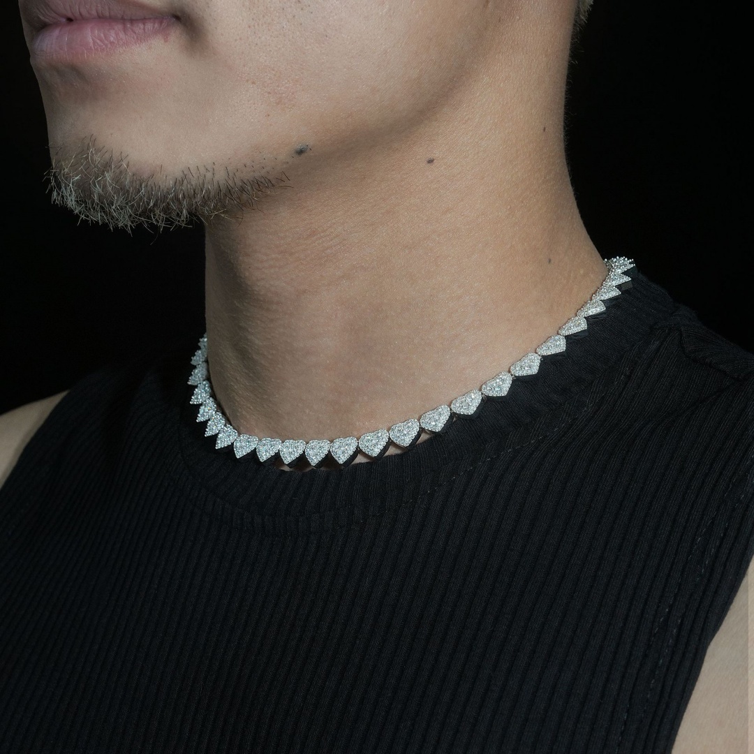 New vvs Moissanite bracelet 8mm full set hip hop hand jewelry 925 silver men's and women's fashion necklace