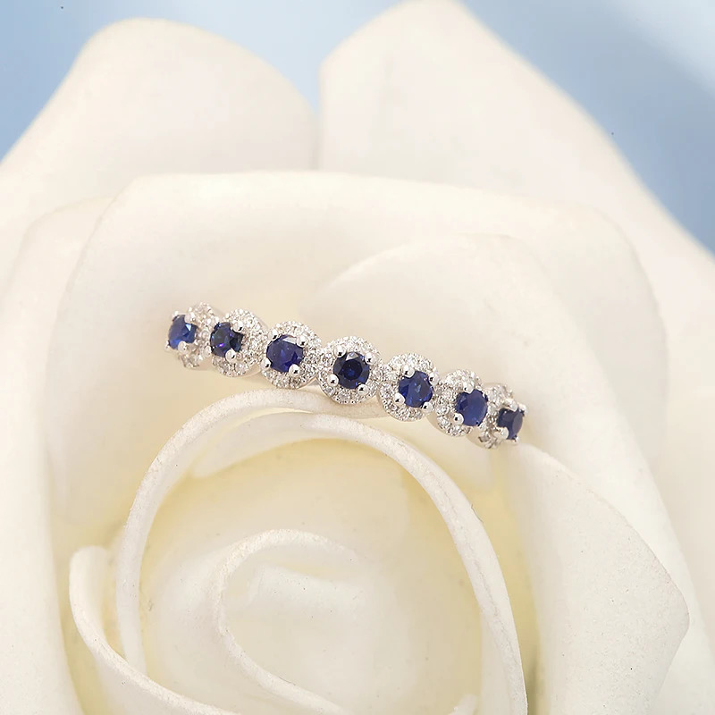 AEAW 10K White Gold lab Sapphire 0.21ct 0.15ct Ring for Women Handmade Engagement Bride Anniversary Gift Fine Jewelry 240530