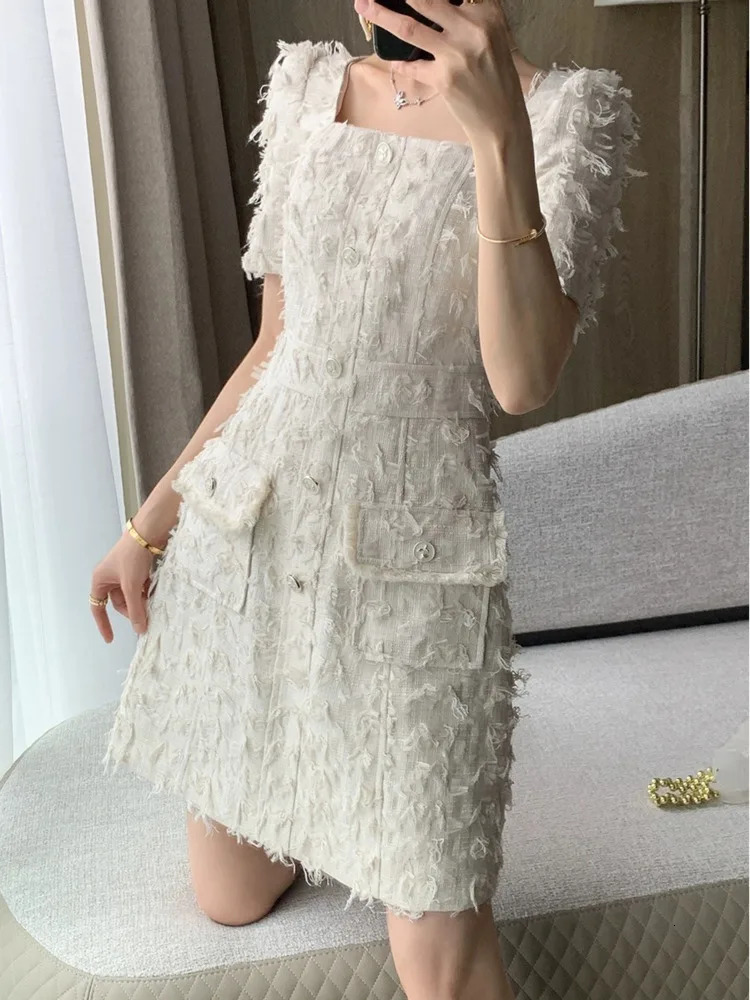 Summer Elegant tweed evening dresses Women Short Sleeves Party Short vestidos Fashion Streetwear Office Lady Mini Dress 240529