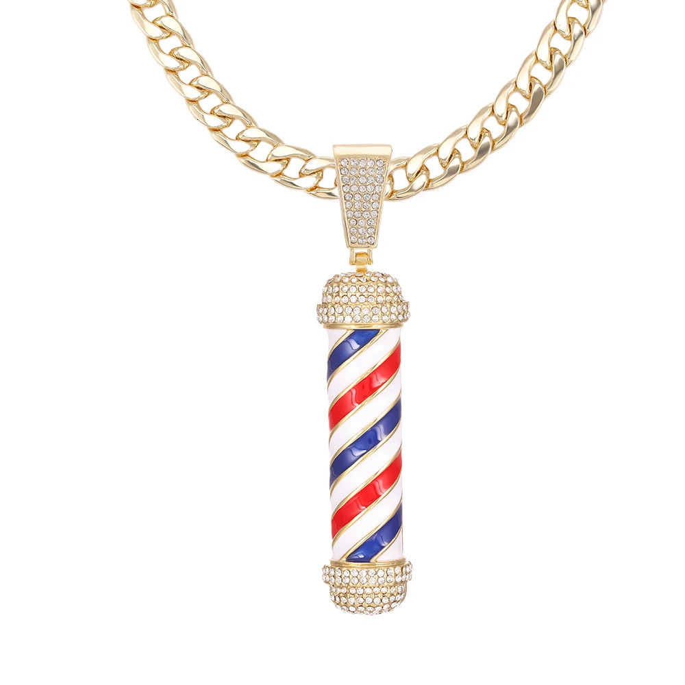 Fashion Barber Shop Pole 3D Barber Pole Chain Pendant Necklace Hip Hop Barber Hairdresser Gothic Necklace Jewelry 240531