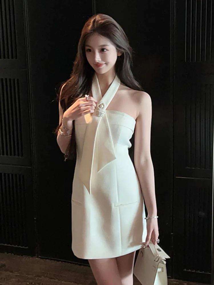 Korean Sweet Small Fragrance Tweed Dresses For Women French Fashion 3D Flower Summer Dress sweet Sexy Tank Party Dress 240529