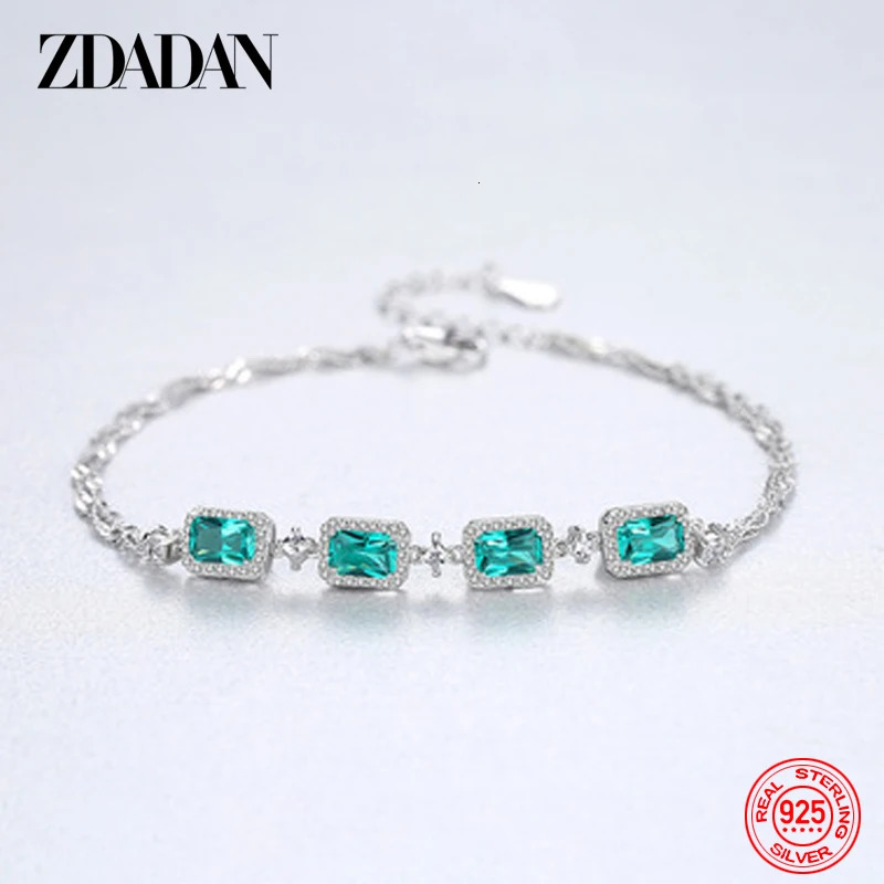 ZDADAN 925 Sterling Silver Emerald CZ Adjustable Bracelet Bangle For Women Fashion Wedding Jewelry Party Gift 240530